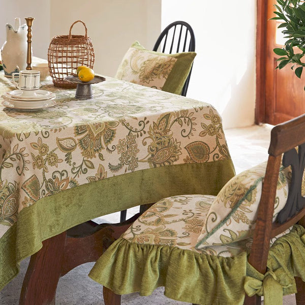 Long Rectangular Tablecloth for Round Table, Extra Large Modern Tablecloth Ideas for Dining Room Table, Green Flower Pattern Table Cover for Kitchen, Outdoor Picnic Tablecloth-ArtWorkCrafts.com