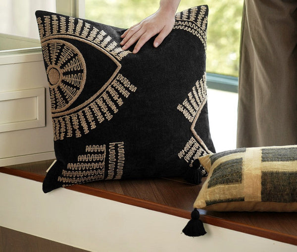 Geometric Modern Sofa Pillows, Large Square Decorative Throw Pillows for Couch, Large Black Decorative Throw Pillows, Black Geometric Sofa Pillows for Interior Design-ArtWorkCrafts.com