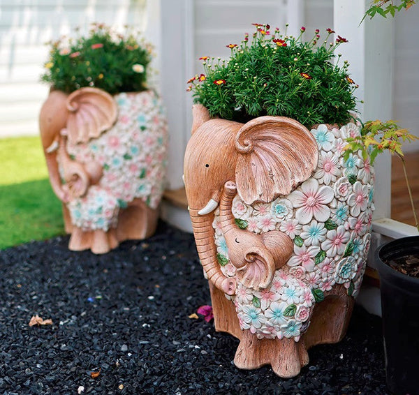 Beautiful Elephant Flowerpot, Modern Garden Flower Pot, Unique Animal Statue for Garden Ornaments, Resin Statue for Garden, Villa Outdoor Decor Gardening Ideas-ArtWorkCrafts.com