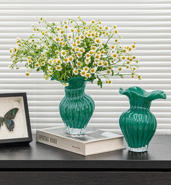 Contemporary Vases for Modern Home Decor, Unique Handmade Liuli Vases, Color Glaze Vase, Green Glass Bud Vases, Centerpiece Vases on Table-ArtWorkCrafts.com