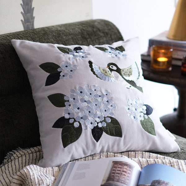 Vintage Decorative Pillows, Embroidered Swallow Birds Cushion, Decorative Pillows for Couch, Modern Throw Pillows for Bedroom, Decorative Pillow Arrangement Ideas for Couch-ArtWorkCrafts.com