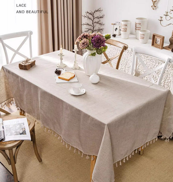 Simple Linen Rectangle Table Cover for Dining Room Table, Large Brown Tablecloth for Home Decoration, Modern Table Cloth, Square Tablecloth for Round Table-ArtWorkCrafts.com
