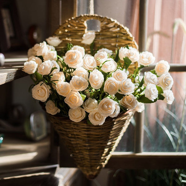 Flower Arrangement Ideas for Living Room, White Camellia Flowers, Modern Artificial Flowers for Home Decoration, Simple Artificial Floral for Bedroom-ArtWorkCrafts.com