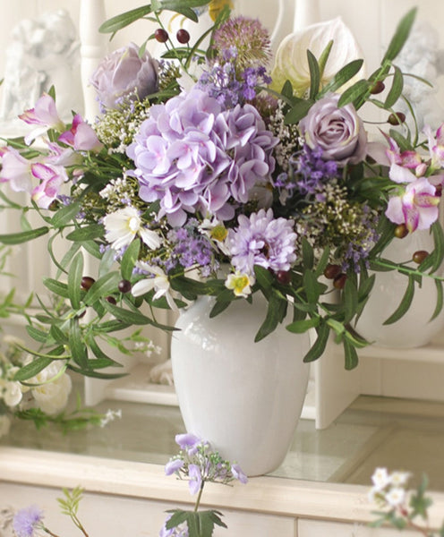 Beautiful Spring Flower Arrangement for Home Decoration, Table Centerpiece, Large Bunch of Purple Romantic Flowers, Real Touch Artificial Floral for Living Room-ArtWorkCrafts.com