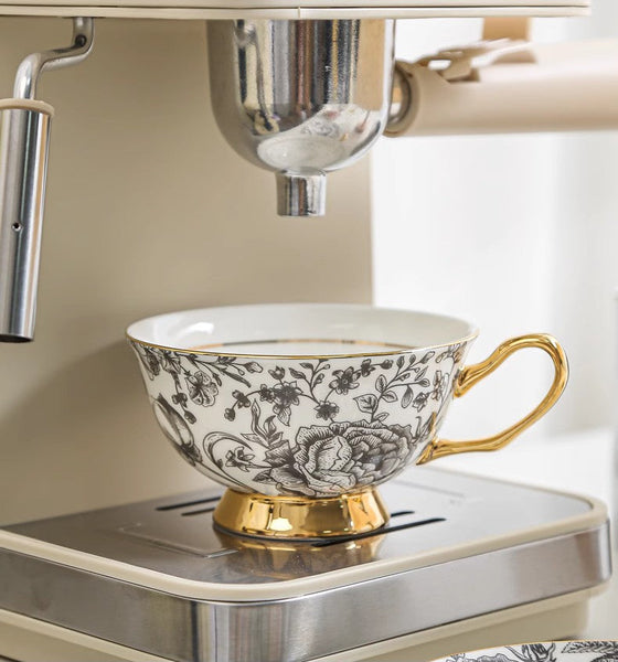 Elegant Flower Ceramic Cups, Unique Royal Coffee Cup and Saucer, Creative Bone China Porcelain Tea Cup Set, Beautiful British Tea Cups-ArtWorkCrafts.com
