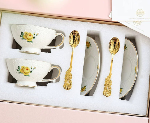 Tea Cup Set, Vintage Tea Cup Set, Modern Ceramic Cups, Ceramic Tea Cup with Saucer, European Tea Cup Set, Porcelain Tea Cups, Floral Tea Cup Set, Classic British Tea Cups, Elegant Tea Cup With Saucer-ArtWorkCrafts.com