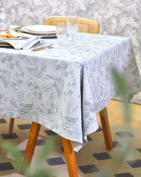 Large Rectangle Table Covers for Dining Room Table, Square Tablecloth for Round Table,Monstera Leaf Modern Table Cloths for Kitchen, Simple Contemporary Cotton Tablecloth-ArtWorkCrafts.com