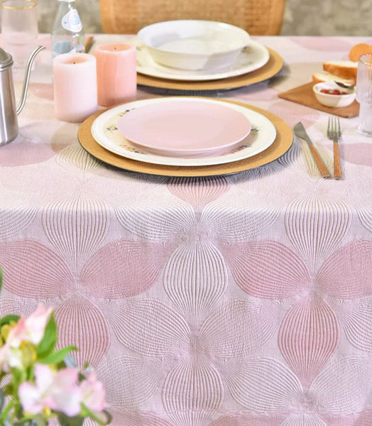 Simple Contemporary Pink Cotton Tablecloth, Square Tablecloth for Round Table,Large Rectangle Table Covers for Dining Room Table, Modern Table Cloths for Kitchen-ArtWorkCrafts.com