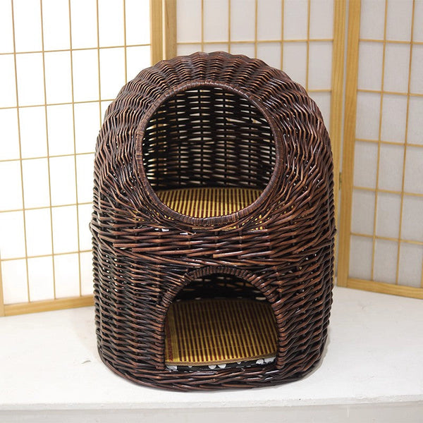 Large Cat House Basket with Washable Cushion for Indoor Cats and Dogs, Double-Layer Cat Bed-ArtWorkCrafts.com