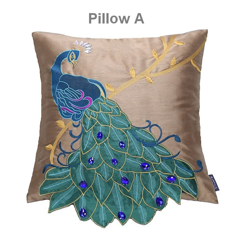 Beautiful Decorative Throw Pillows, Embroider Peacock Cotton and linen Pillow Cover, Decorative Sofa Pillows, Decorative Pillows for Couch-ArtWorkCrafts.com