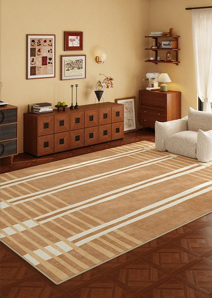 Geometric Modern Rugs for Dining Room, Large Modern Rugs for Living Room, Bedroom Modern Rugs, Cream Color Contemporary Modern Rugs-ArtWorkCrafts.com