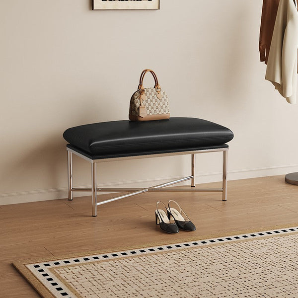 Modern Shoe Changing Ottoman, Upholstered Shoe Bench, Contemporay Bedroom Bench, Narrow Entryway Bench, Mid-Century Hall Bench, Luxury Genuine Leather Entry Bench-ArtWorkCrafts.com