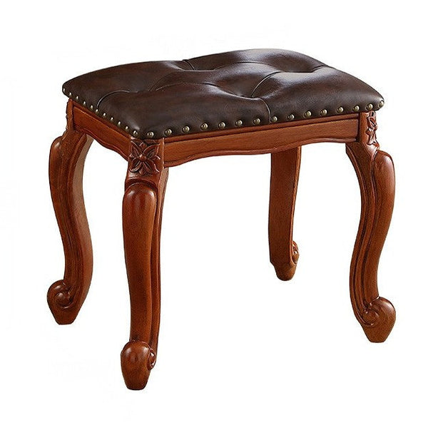 Rubberwood Entry Bench, Vanity Stool, Genuine Leather Solid Wood Entry Bench, Vintage Entry Stool, Solid Wood Ottoman-ArtWorkCrafts.com