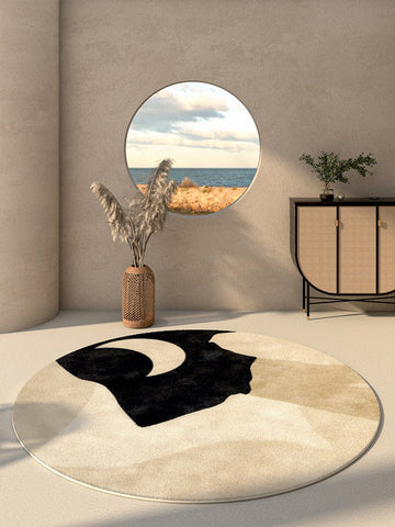 Modern Runner Rugs Next to Bed, Round Area Rug for Dining Room, Coffee Table Rugs, Contemporary Area Rugs for Bedroom, Circular Modern Area Rugs-ArtWorkCrafts.com