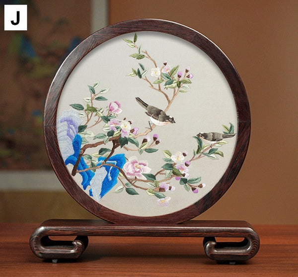 Premium Souvenir, Silk Embroidered Ornament, Exclusive Business Presents, Creative Birthday Gift, Traditional Chinese Suzhou Flower and Birds Embroidery Ornaments-ArtWorkCrafts.com