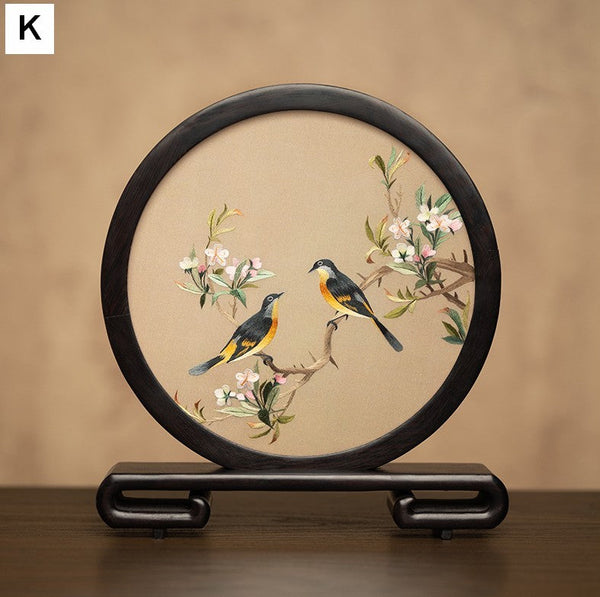 Flower and Bird Embroidered Decor, Unique Birthday Gift, Exclusive Business Present, Traditional Chinese Suzhou Embroidery Ornament, Premium Souvenir-ArtWorkCrafts.com