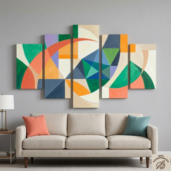 Modern Abstract Paintings, Geometric Acrylic Art for Living Room, Contemporary Canvas Paintings-ArtWorkCrafts.com