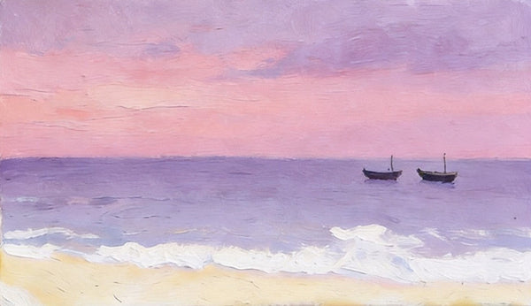 Original Seascape Paintings, Small Canvas Paintings, Sunset Paintings, Silence of the Twilight Sea, Hand Painted Canvas Wall Art-ArtWorkCrafts.com