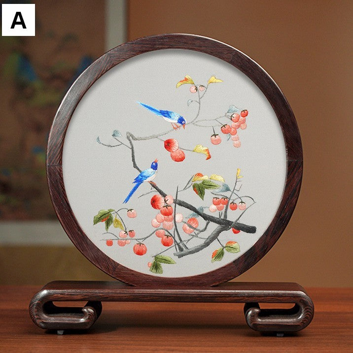 Exclusive Business Presents, Creative Birthday Gift, Premium Souvenir, Silk Embroidered Ornament, Traditional Chinese Suzhou Flower and Birds Embroidery Ornaments-ArtWorkCrafts.com