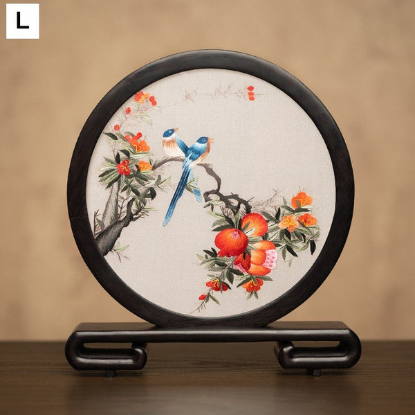 Flower and Bird Embroidered Decor, Unique Birthday Gift, Exclusive Business Present, Traditional Chinese Suzhou Embroidery Ornament, Premium Souvenir-ArtWorkCrafts.com