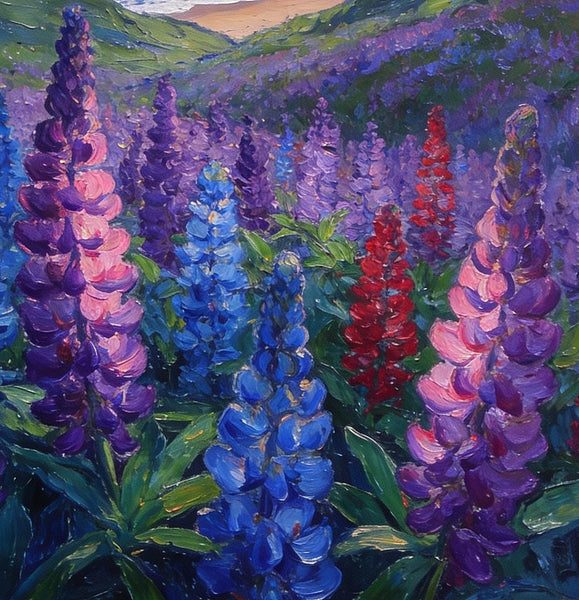 Lupines in Bloom by the Sea, Impasto Paintings, Original Small Paintings, Small Oil Paintings, Small Wall Paintings, Landscape Artwork Canvas Paintings-ArtWorkCrafts.com