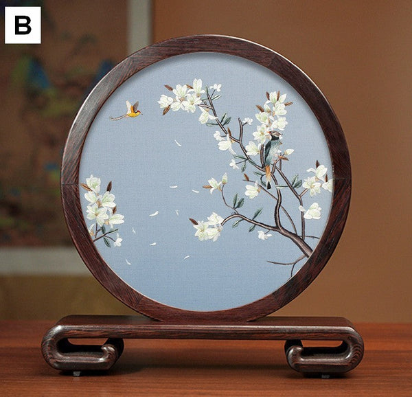 Exclusive Business Presents, Creative Birthday Gift, Premium Souvenir, Silk Embroidered Ornament, Traditional Chinese Suzhou Flower and Birds Embroidery Ornaments-ArtWorkCrafts.com