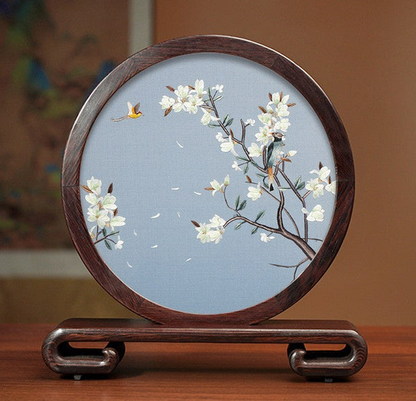 Exclusive Business Presents, Creative Birthday Gift, Premium Souvenir, Silk Embroidered Ornament, Traditional Chinese Suzhou Flower and Birds Embroidery Ornaments-ArtWorkCrafts.com