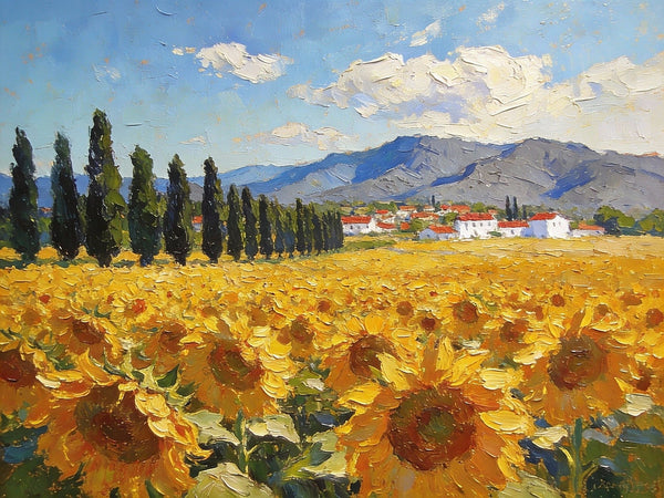 Heavy Texture Paintings, Sunflower Fields of Provence, Hand Painted Canvas Art, Original Small Landscape Paintings, Small Oil Paintings on Canvas, Small Paintings on Canvas, Palette Knife Artwork-ArtWorkCrafts.com