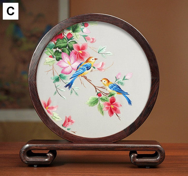 Exclusive Business Presents, Creative Birthday Gift, Premium Souvenir, Silk Embroidered Ornament, Traditional Chinese Suzhou Flower and Birds Embroidery Ornaments-ArtWorkCrafts.com
