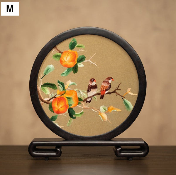 Flower and Bird Embroidered Decor, Unique Birthday Gift, Exclusive Business Present, Traditional Chinese Suzhou Embroidery Ornament, Premium Souvenir-ArtWorkCrafts.com