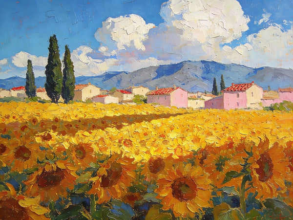 Sunflower Fields in Full Bloom, Provence, Hand Painted Canvas Art, On Canvas Small Paintings, Small Landscape Paintings, Original Artwork Small Paintings, Small Wall Paintings-ArtWorkCrafts.com
