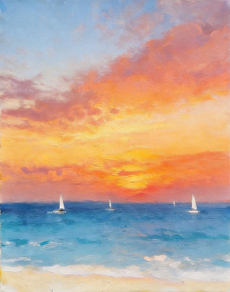 Original Oil Paintings, Sunset Sail on the Horizon, Original Seascape Paintings, Hand Painted Canvas Artwork, Buy Small Paintings Online-ArtWorkCrafts.com