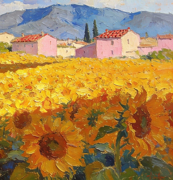 Sunflower Fields in Full Bloom, Provence, Hand Painted Canvas Art, On Canvas Small Paintings, Small Landscape Paintings, Original Artwork Small Paintings, Small Wall Paintings-ArtWorkCrafts.com