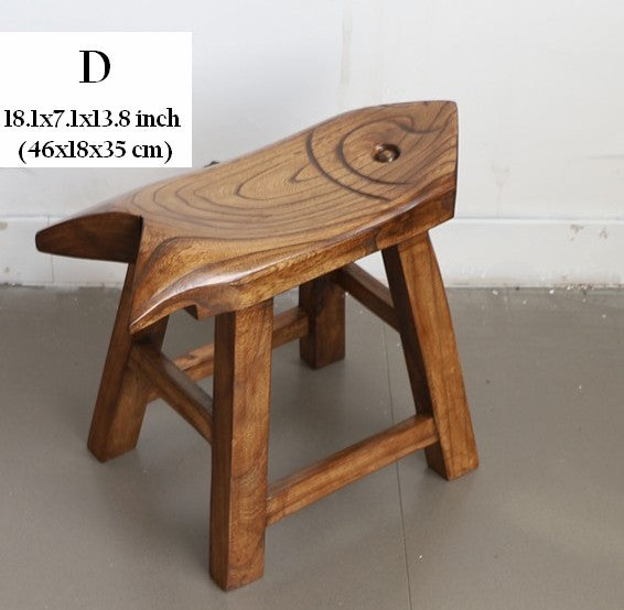 Solid Wood low Stool, Creative Shoe-changing Stool, Handmade Vintage Old Elm Wood Stool, Children's Wooden Stool, Sofa Stool, Dining Table Stool-ArtWorkCrafts.com
