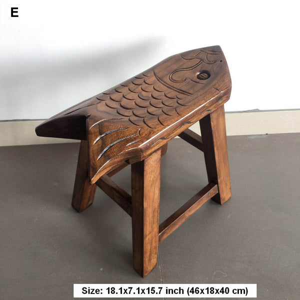 Handmade Solid Wood low Stool, Creative Shoe-changing Stool, Vintage Old Elm Wood Stool, Children's Wooden Stool, Sofa Stool, Dining Table Stool-ArtWorkCrafts.com