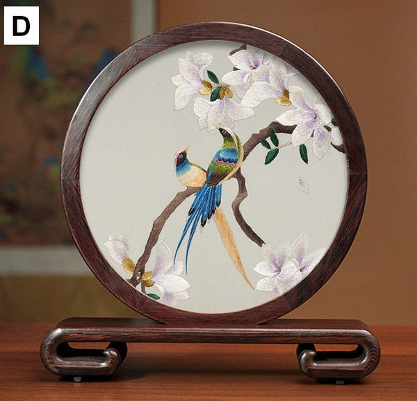 Exclusive Business Presents, Creative Birthday Gift, Premium Souvenir, Silk Embroidered Ornament, Traditional Chinese Suzhou Flower and Birds Embroidery Ornaments-ArtWorkCrafts.com