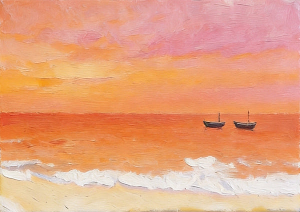 Original Oil Paintings, Silence of the Orange Twilight, Original Seascape Painting, Hand Painted Canvas Artwork, Buy Small Paintings Online, Original Canvas Art-ArtWorkCrafts.com