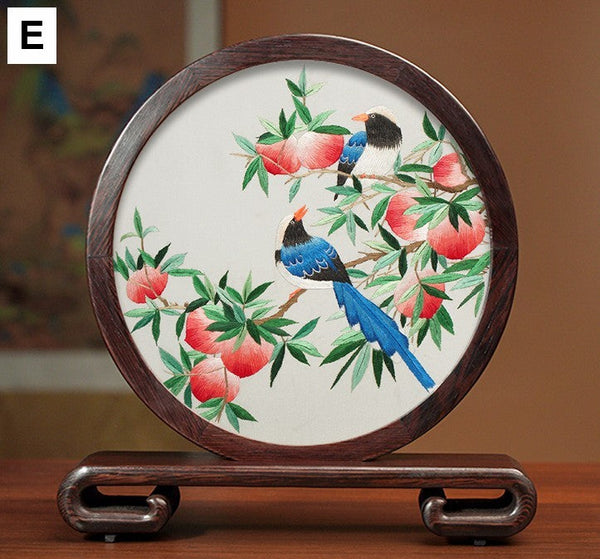 Silk Embroidered Ornament, Traditional Chinese Suzhou Flower and Birds Embroidery Ornaments, Exclusive Business Presents, Creative Birthday Gift, Premium Souvenir-ArtWorkCrafts.com