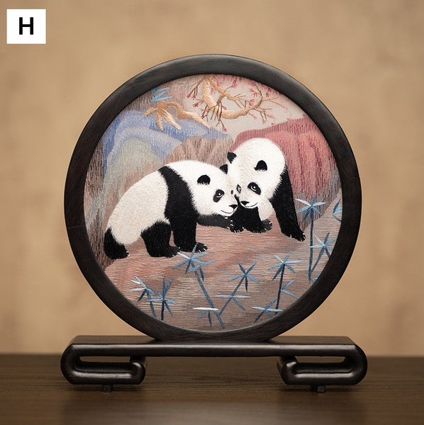 Unique Birthday Gift, Exclusive Business Present Panda Embroidered Decor, Traditional Chinese Suzhou Embroidery Ornament, Premium Souvenir-ArtWorkCrafts.com