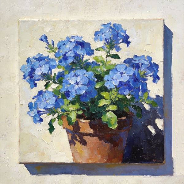 Still Life Painting, Blooming Blue Plumbago, Small Canvas Wall Art, Hand Painted Canvas Art, Original Flower Paintings, Buy Small Paintings Online-ArtWorkCrafts.com