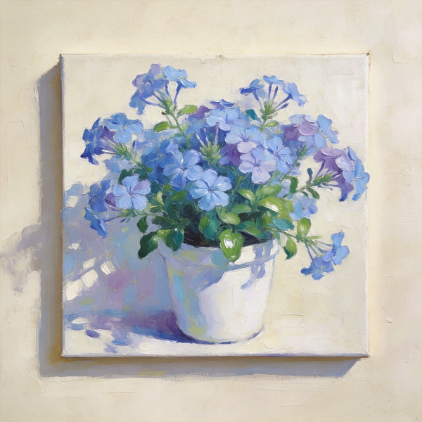 Small Canvas Wall Art, Blue Plumbago in Full Bloom, Still Life Painting, Hand Painted Canvas Art, Original Flower Paintings, Buy Small Art Online-ArtWorkCrafts.com