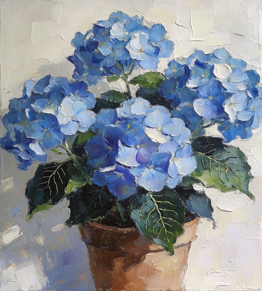 Small Canvas Artwork, Still Life Painting, Blue Plumbago Flourishing In A Pot, Original Flower Paintings, Buy Small Artwork Online, Hand Painted Canvas Artwork-ArtWorkCrafts.com