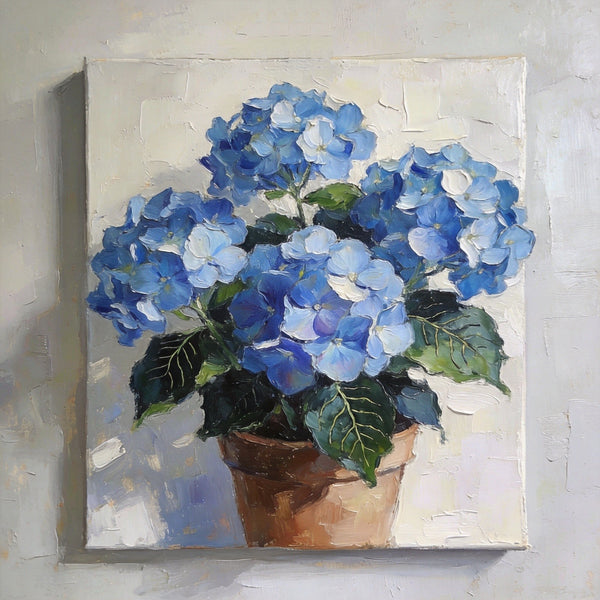 Small Canvas Artwork, Still Life Painting, Blue Plumbago Flourishing In A Pot, Original Flower Paintings, Buy Small Artwork Online, Hand Painted Canvas Artwork-ArtWorkCrafts.com