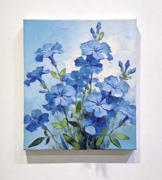 Hand Painted Canvas Art, Blooming Blue Plumbago, Original Flower Paintings, Original Oil Paintings, Small Canvas Wall Art Paintings-ArtWorkCrafts.com