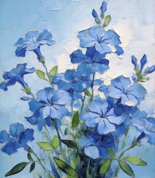 Hand Painted Canvas Art, Blooming Blue Plumbago, Original Flower Paintings, Original Oil Paintings, Small Canvas Wall Art Paintings-ArtWorkCrafts.com