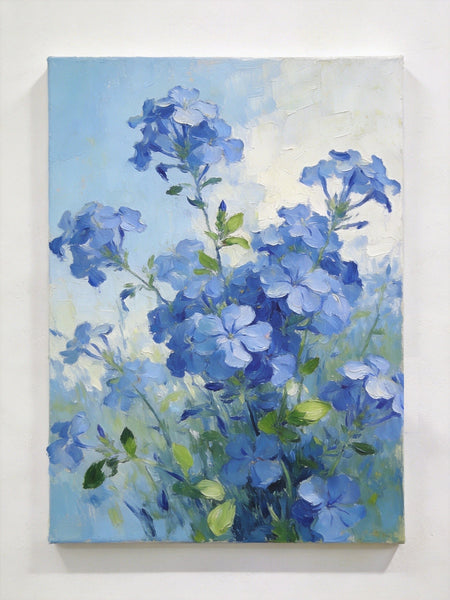 Small Canvas Wall Art Paintings, Blue Plumbago in Full Flower, Original Flower Paintings, Original Oil Paintings, Hand Painted Canvas Art-ArtWorkCrafts.com