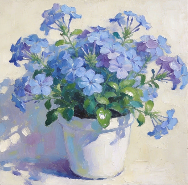 Small Canvas Wall Art, Blue Plumbago in Full Bloom, Still Life Painting, Hand Painted Canvas Art, Original Flower Paintings, Buy Small Art Online-ArtWorkCrafts.com