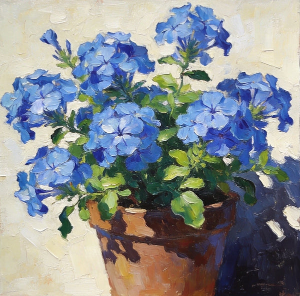 Still Life Painting, Blooming Blue Plumbago, Small Canvas Wall Art, Hand Painted Canvas Art, Original Flower Paintings, Buy Small Paintings Online-ArtWorkCrafts.com