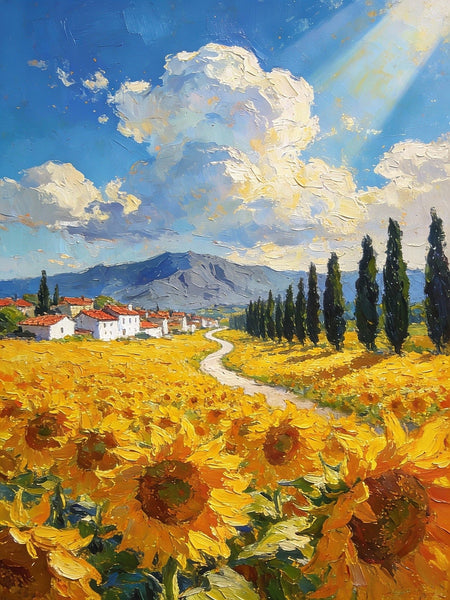 Landscape Oil Paintings, Sunflower Fields in Full Bloom, Provence, Heavy Texture Oil Paintings, On Canvas Small Paintings, Hand Painted Canvas Art, Original Small Paintings-ArtWorkCrafts.com