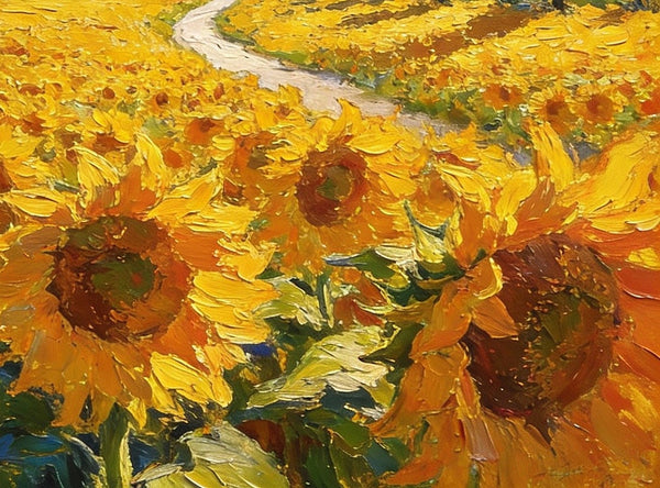 Landscape Oil Paintings, Sunflower Fields in Full Bloom, Provence, Heavy Texture Oil Paintings, On Canvas Small Paintings, Hand Painted Canvas Art, Original Small Paintings-ArtWorkCrafts.com